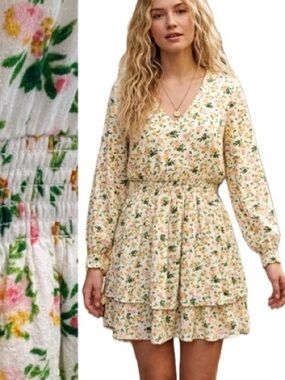 Banana Republic Factory Floral Tiered Ruffle Hem Mini Dress Petite Size M Fairy